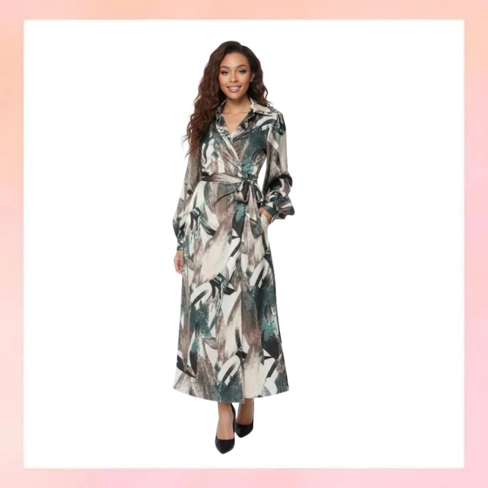 Chic Abstract Wrap Midi Dress - Large